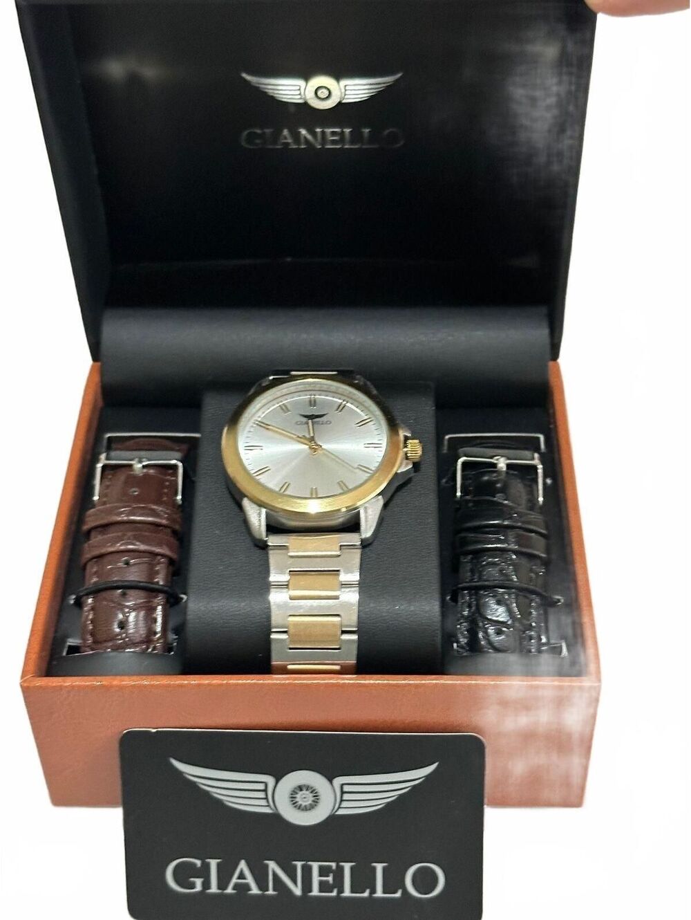 NEW Gianello Men's Wristwatch Set Interchangeable Straps Italian Design Watch GS